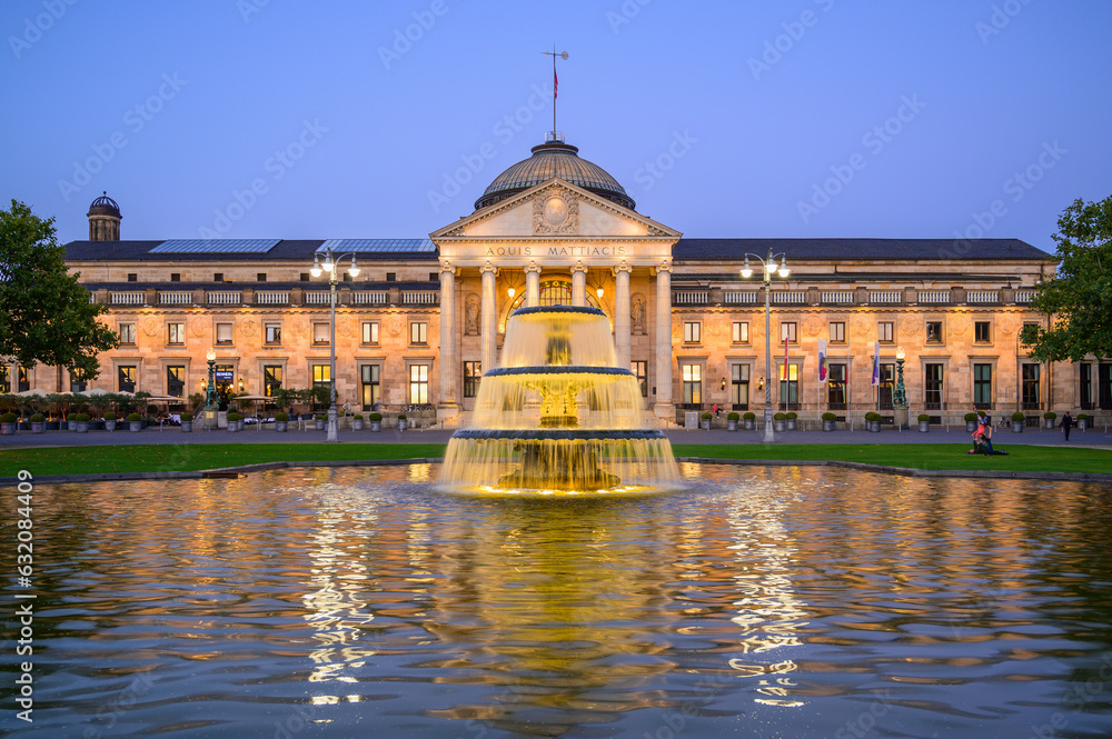 View of the Wiesbaden Kurhaus and Casino at Dusk, Germany