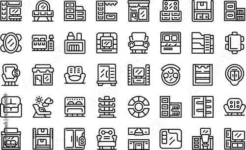 Furniture store icons set outline vector. House wood. Store room