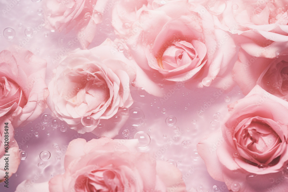 Water background. Pink aqua texture, surface of ripples, transparent, flower, shadows and sunlight. Spa and cosmetic concept background. Flat lay, top view, copy space, banner Water background. Pink aqua texture, surface of ripples, transparent, flower, shadows and sunlight. Spa and cosmetic concept background. Flat lay, top view, copy space, banner