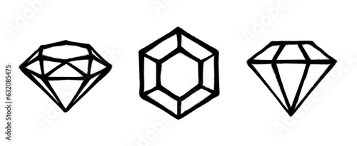 Three graffiti-style coated gems with black over white. Vector illustration