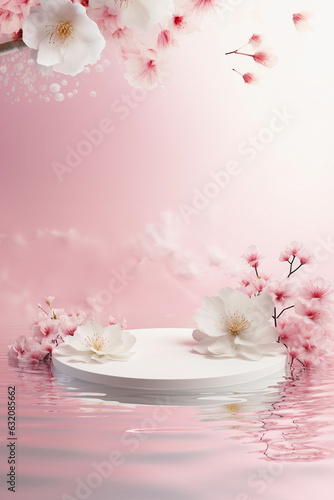 Water background. Pink aqua texture, surface of ripples, transparent, flower, shadows and sunlight. Spa and cosmetic concept background. Still life concept, copy space, banner