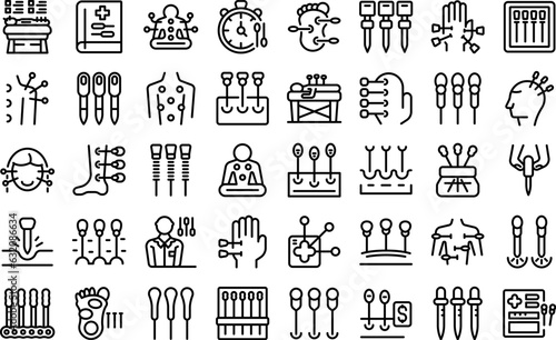 Acupuncture icons set outline vector. Meridian body. Live point