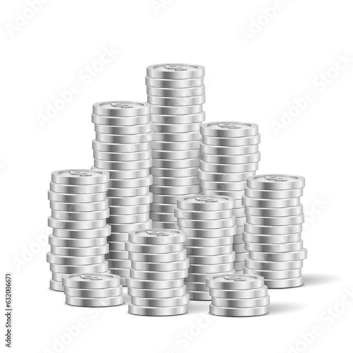A stack of silver coins. Money isolated on a white background. Vector illustration.