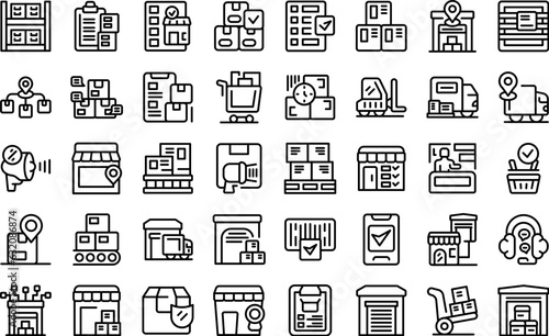 Wholesale store icons set outline vector. Supplier market. Seller shop