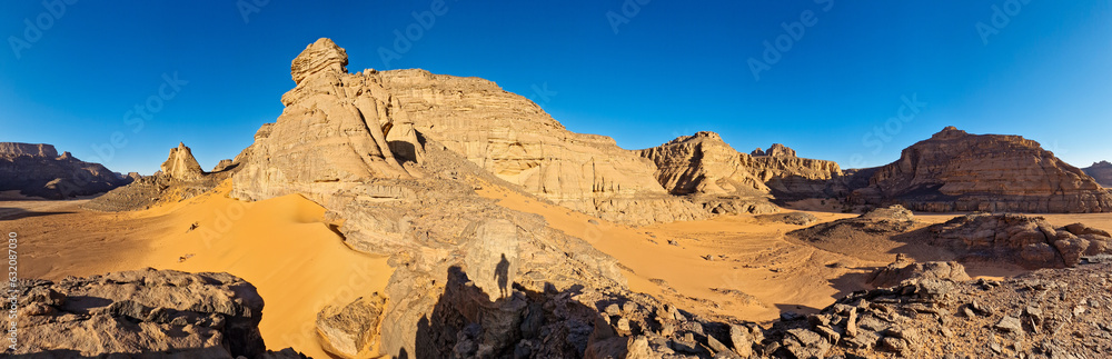 Large panorama image of the rocky Sahara desert 