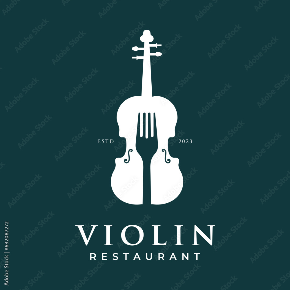Fork Violin Music Concert for Bar Cafe Restaurant Nightclub logo design Fork Violin Music Concert for Bar Cafe Restaurant Nightclub logo design