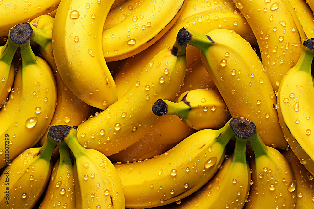 Banana fruit wallpaper background vector illustration or texture. Ai generated.