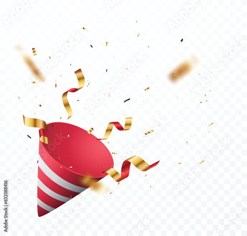 exploding party popper, isolated on transparent background