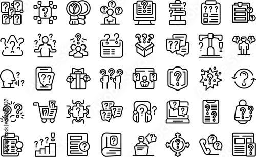 Asking a question icons set outline vector. Post chat. Poll online