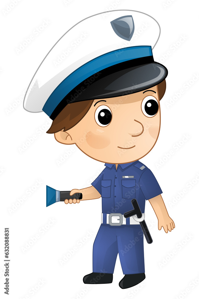 Cartoon character policeman boy at work isolated illustration for children Cartoon character policeman boy at work isolated illustration for children