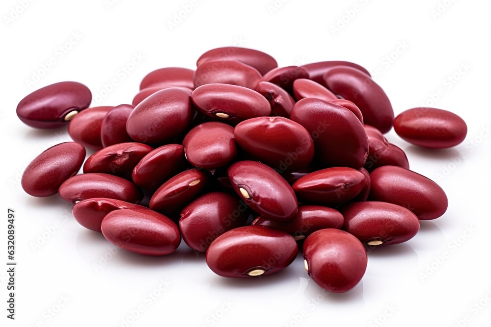 Natural ingredients for healthy cuisine. pile of healthy red lentils plant based protein source. Closeup of fresh and organic vegan ingredients on white background