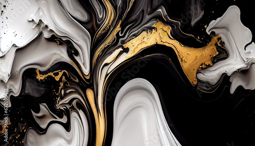 Marble white black gold abstract background of marble liquid ink art painting on paper  black and white abstract  Ai generated image 