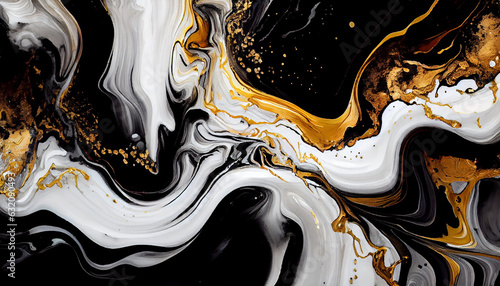 Marble white black gold abstract background of marble liquid ink art painting on paper, black and white abstract, Ai generated image 