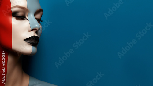 Gesicht einer schönen Frau im Futuristischen Design Airbrush mit Streifen Nahaufnahme, ai generativ