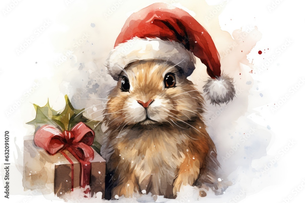 rabbit in santa claus hat with gift box
rabbit in santa claus hat with gift box