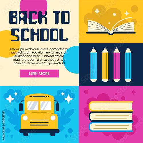 Back to school, colorful geometrical modern style design. Back to school sale, promotion, poster and flyer.