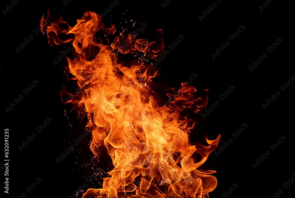 Obraz premium Burning fire isolated black background. generative ai