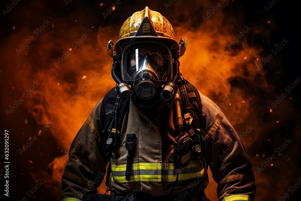 Fireman with Protective Helmet. Generative AI