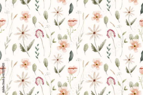 cute delicate floral watercolor seamless pattern