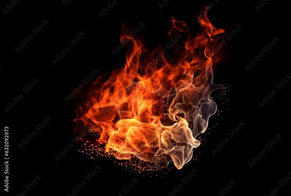 Burning fire isolated black background. generative ai Burning fire isolated black background. generative ai