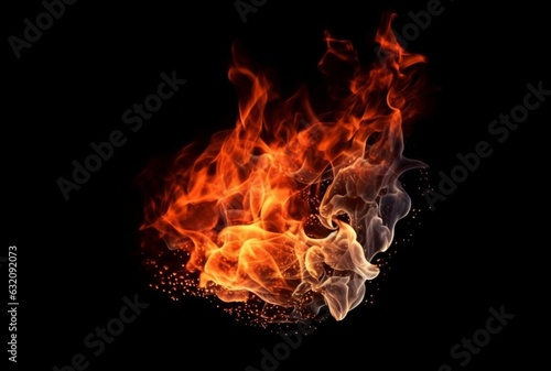Burning fire isolated black background. generative ai