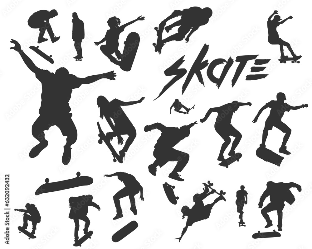 Vector skateboarder silhouette collection Vector skateboarder silhouette collection