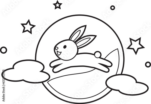 かわいいウサギとお月見の塗り絵