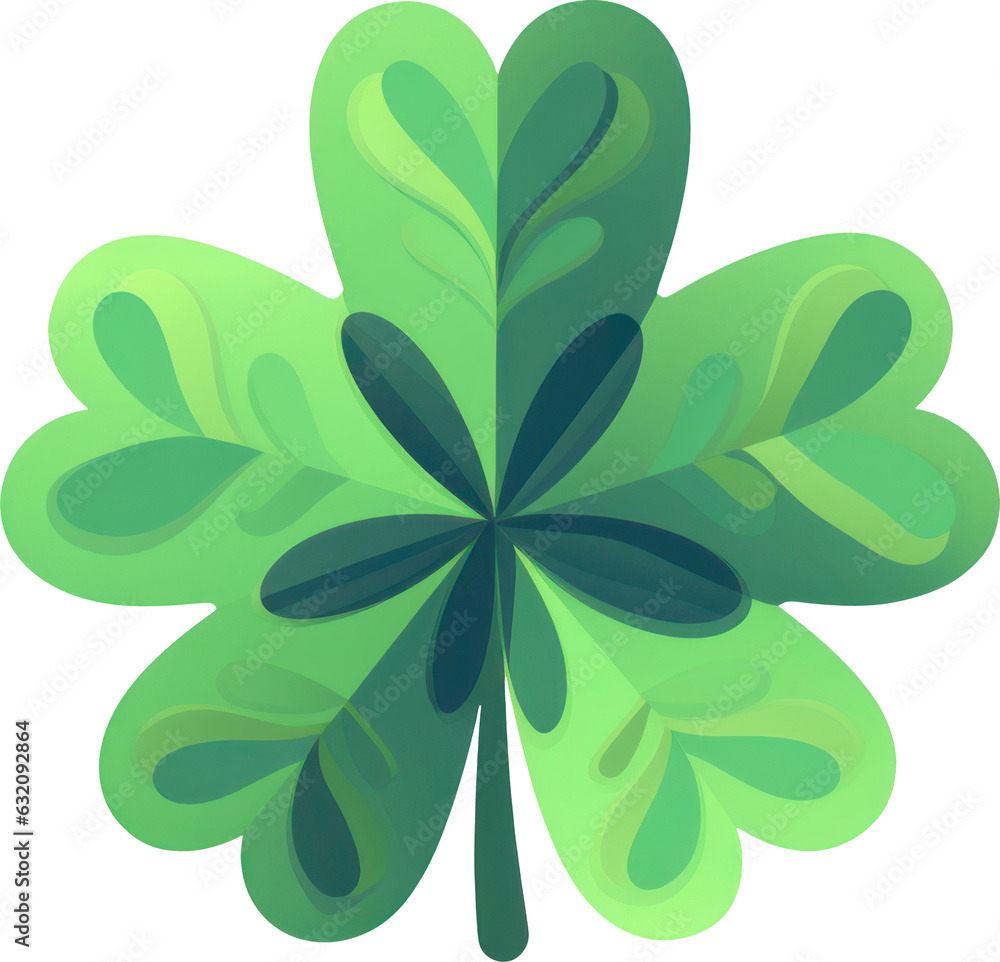 Flat design clip art of a four-leaf clover with a transparent background. Generative AI. Flat design clip art of a four-leaf clover with a transparent background. Generative AI.
