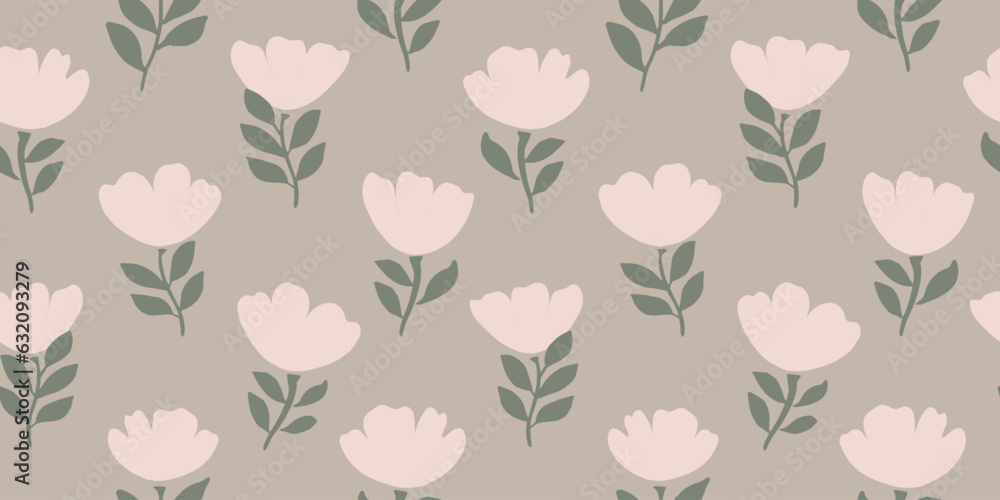 Subtle pink tulip hand-drawn digital paper. Cute spring pastel green background. Cute Floral vintage texture with pink flowers, stalk, leaves. Subtle pink tulip hand-drawn digital paper. Cute spring pastel green background. Cute Floral vintage texture with pink flowers, stalk, leaves.