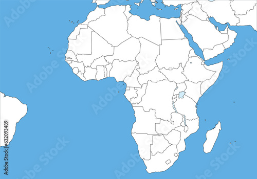 アフリカ諸国と周辺国の白地図、大西洋、コピースペース