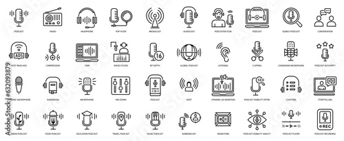Podcast and audio icon set vector