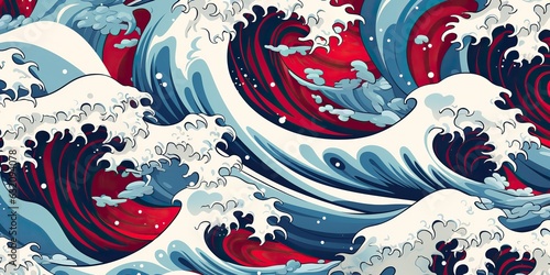 AI Generated. AI Generative.Vintage retro old style drawn paint sea ocean river water waves in minimal Japanese style. Marine and nautical illustration. Graphic Art