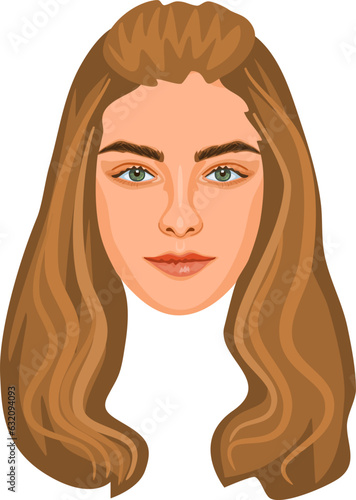 Beautiful female face with long blonde hair. Realistic avatar. Detailed portrait. 