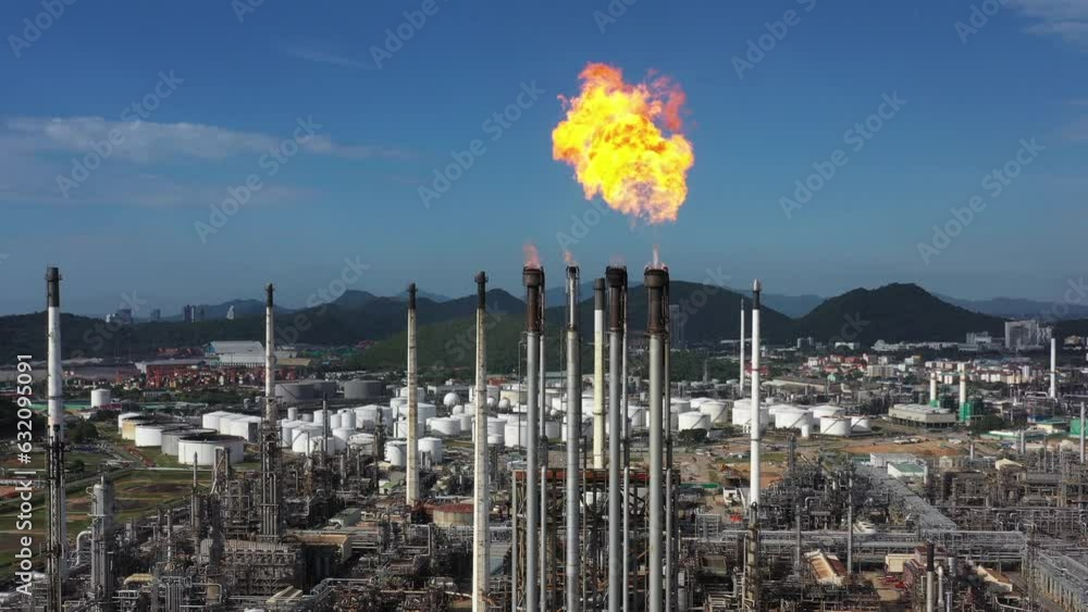 Aerial view Oil and Gas refinery petrochemical plant industrial with ...