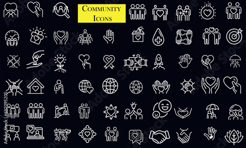  A set of 58 colorful and diverse icons representing people and community concepts isolated on dark background. Perfect for web design, social media, and infographics.