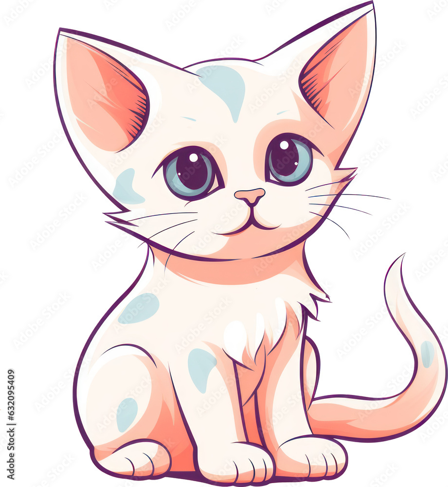 Cute kitten clip art with a transparent background in a flat design style. Generative AI.