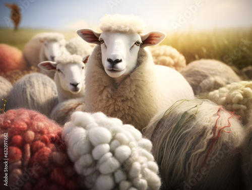Sheeps, balls of yarn, balls of wool, colorful yarn, colorful wool, agriculture, local production, grass, arts and crafts, knitting, herd of sheep, farm, farming, fluffy animals