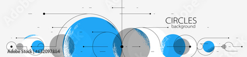 Geometric background with circles and lines vector art, abstract composition technical plan, flat minimal techno system.