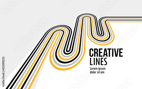 Lines in motion vector abstract background, 3D perspective creative optical design with stripes, sound and music concept, flowing lines.