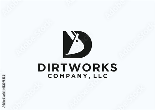 initial d with excavator logo design vector silhouette illustration