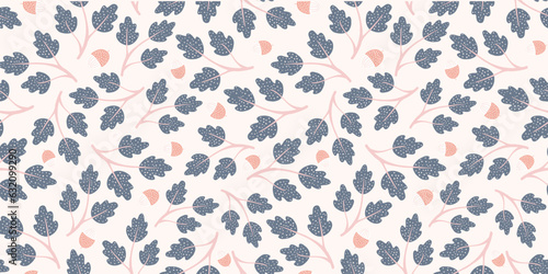 Autumn oak leaf pattern border. Vector fall seamless pattern design banner of seasonal leaves and acorns.