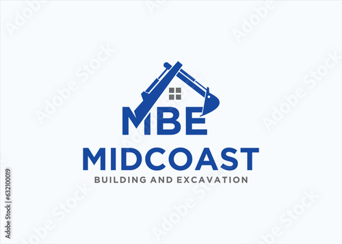 initial mbe with excavator logo design vector silhouette illustration