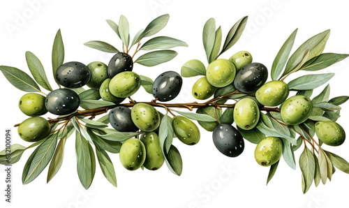Branch with olives on a white background.