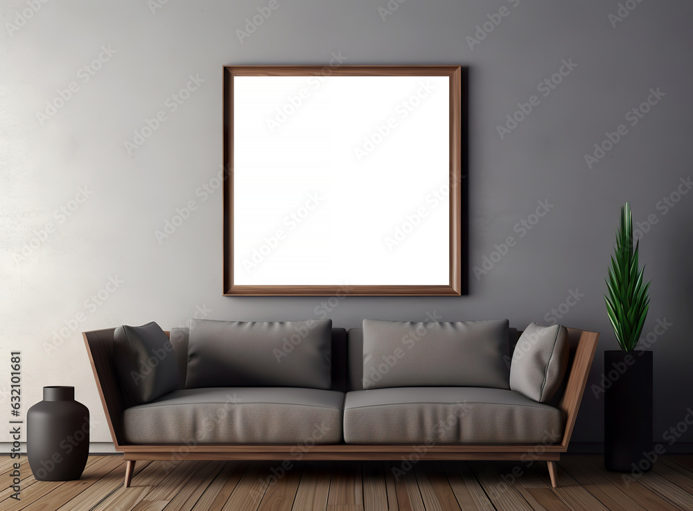 3D rendering an empty framed picture in living room 3D rendering an empty framed picture in living room