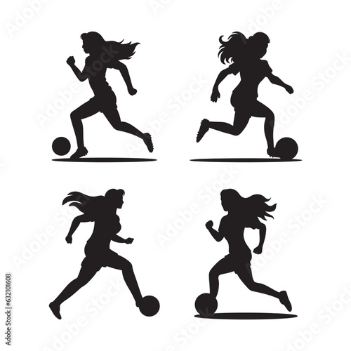 set of women playing soccer silhouette