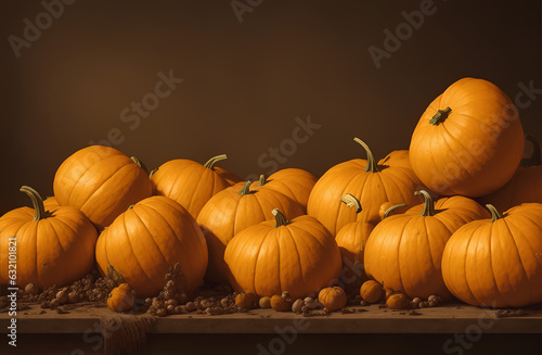 a pile of big pumpkins in the farm, generative ai