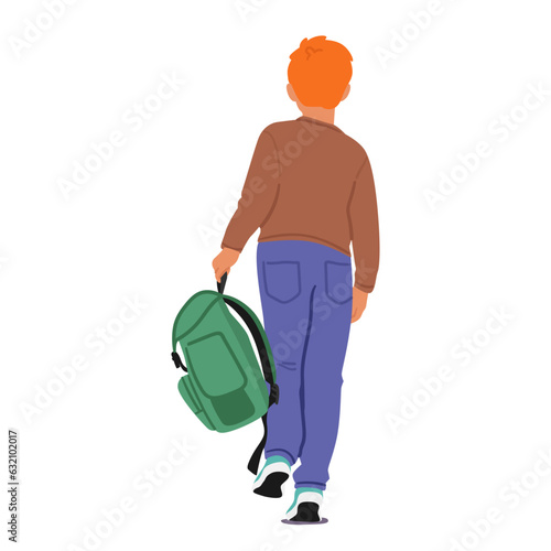 Young Student Boy Character Carrying A Backpack, Little Pupil Walking Towards School With A Sense Of Determination