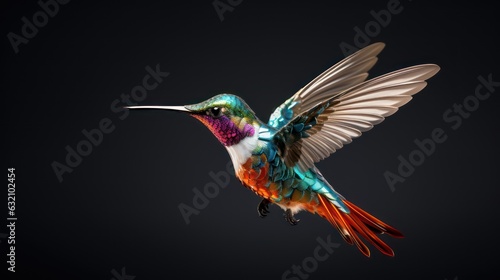 hummingbird in flight with black background
