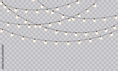 Christmas Lights Magic: Realistic Isolated Design Elements for Festive Greeting Cards, Banners, Posters, and Web Design. Garland Decorations with LED Neon Lamps.