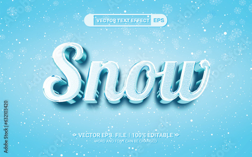 Editable 3d winter snow vector text effect